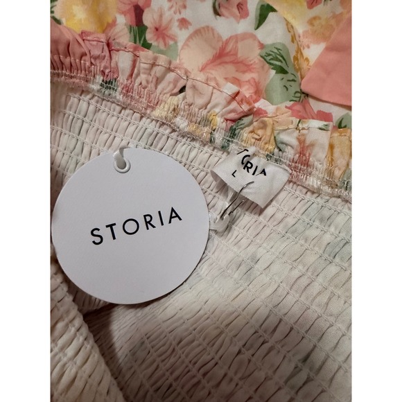 Storia Yellow Floral Smocked Maxi Dress Tie Strap Tiered JD5855 Womens Large NWT - Picture 6 of 6